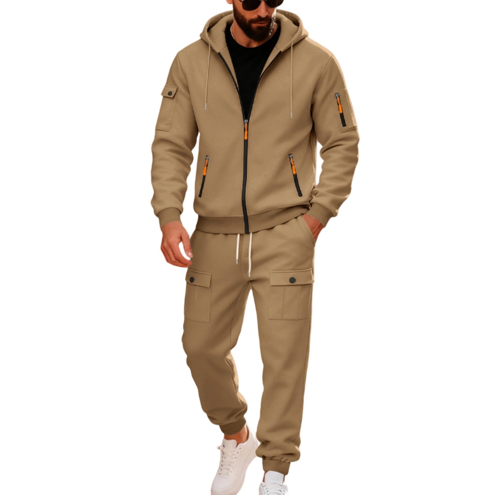Genérico Ensemble de survêtement pour homme avec veste à capuche et pantalon de sport en coton, vêtement de sport, chauffant, respirant, pour la maison