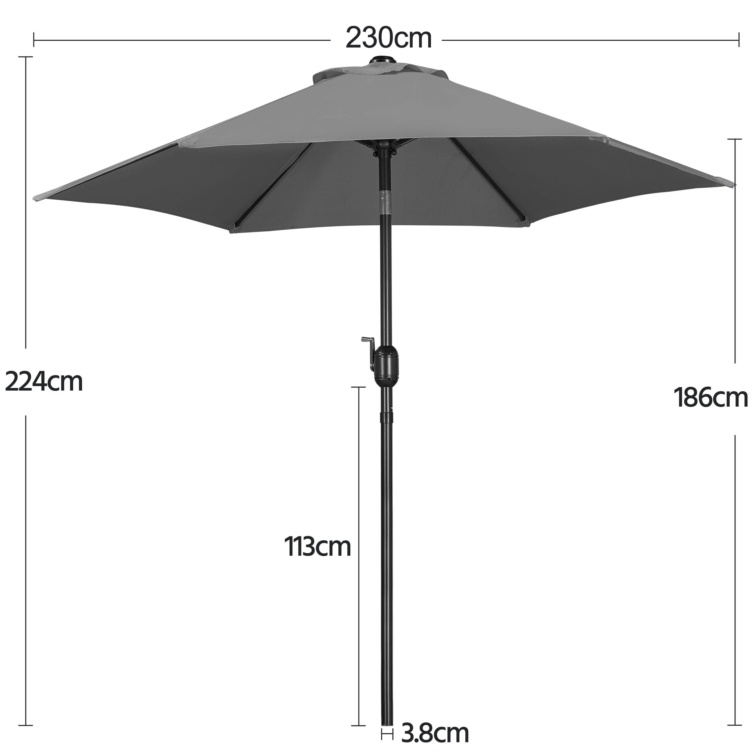 Yaheetech Parasol de Jardin Extérieur Parasol Inclinable 230cm/270cm/327cm avec 6 Baleines Cadre en Métal Protection Solaire pour Jardin Terrasse Patio Piscine Plage Balcon 230 cm Gris