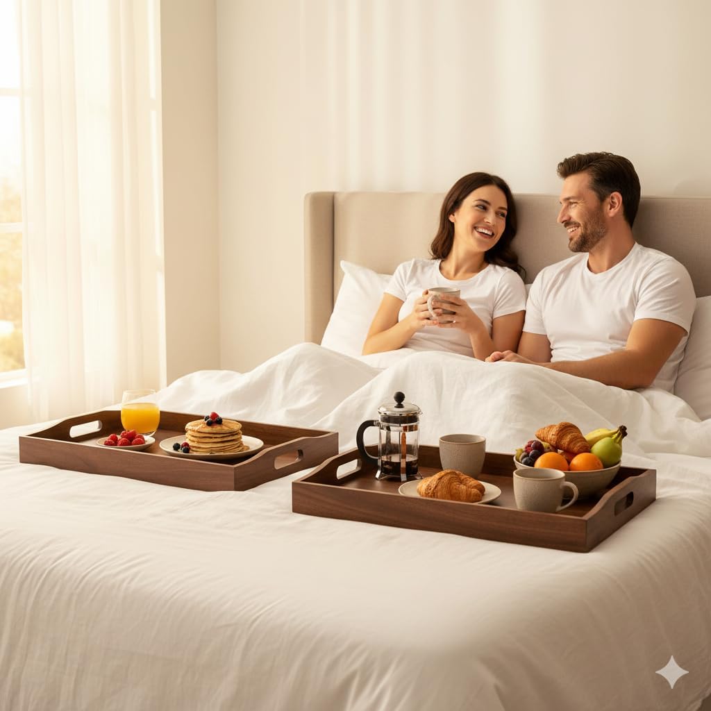 Yardlio Antique Walnut Bed Tray: Foldable Legs, Large Handles, Perfect for Breakfast in Bed