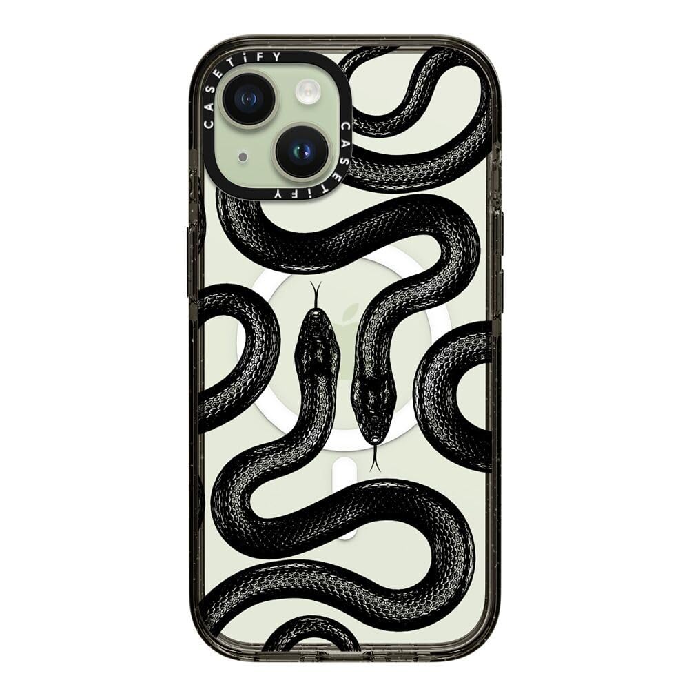 CASETiFY Impact - Funda para iPhone 15 [Grado militar 4X probado contra caídas/protección contra caídas de 2.5 metros/compatible con Magsafe] - Estampado de animales - Serpiente real negra - Negro