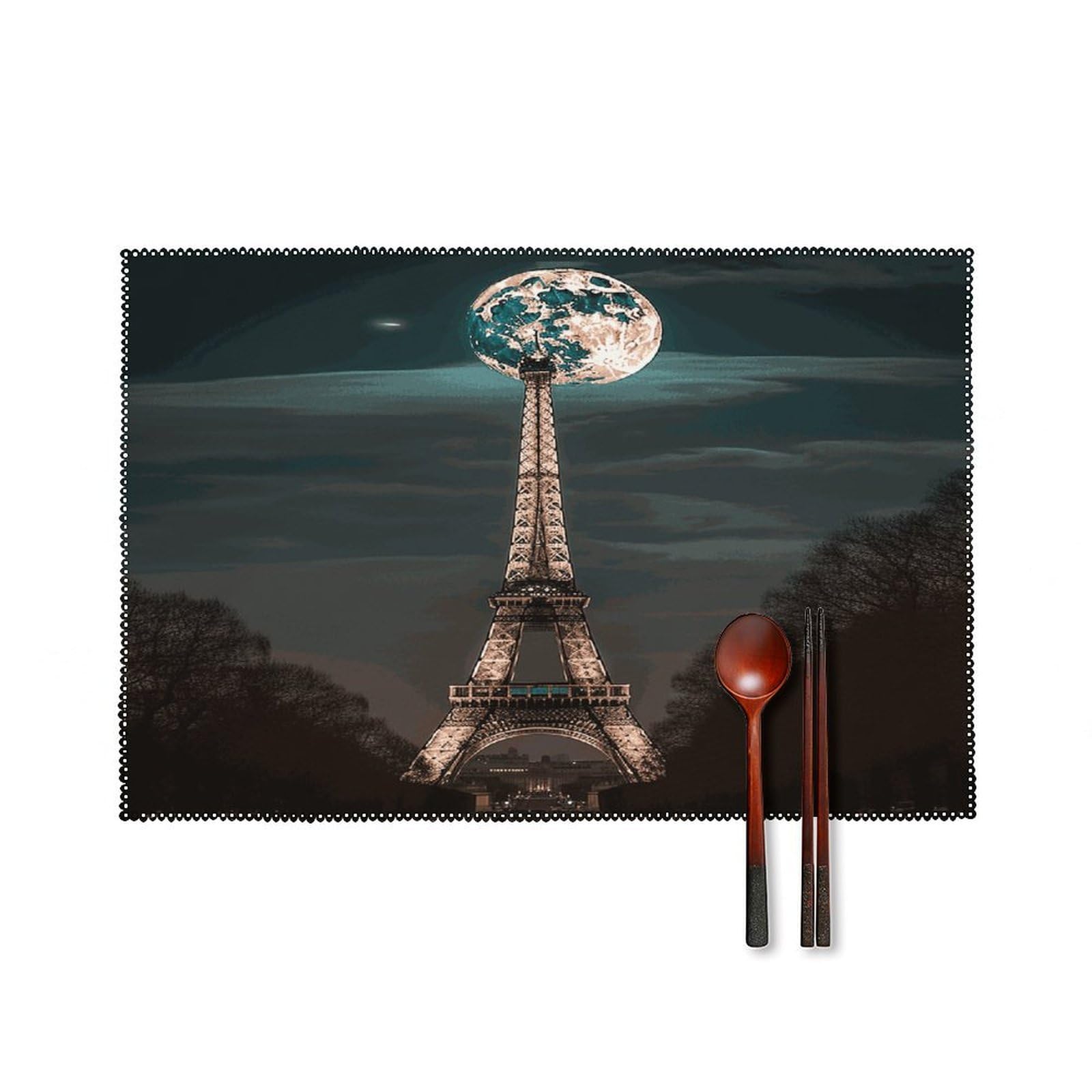 Fekiloot Style Full Moon Paris Eiffel Tower Placemats Set Of 6,Table Mat