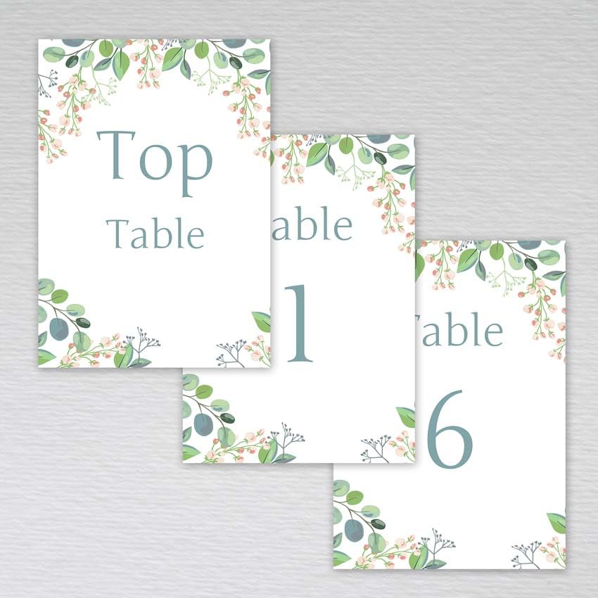 Webspectations Pack of Table Numbers: Eucalyptus Wedding Table Numbers (Pack of 21 without Envelopes)