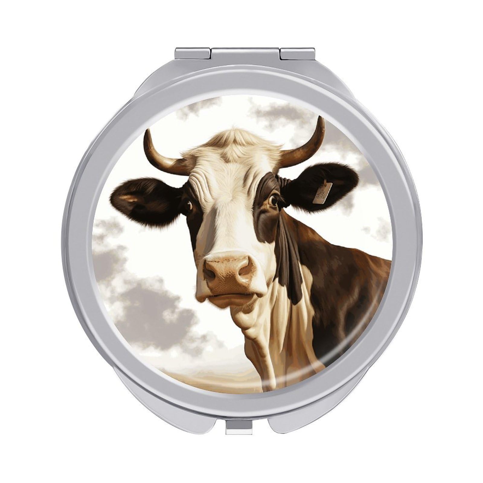 JTREHY Farm Animal Cow Makeup Mirror Portable Folding Mirror Compact Travel Mirrors 2-Sided Round Pocket Mirrors Cute Handheld Beauty Mirror for Handbag Purse for Women Gift