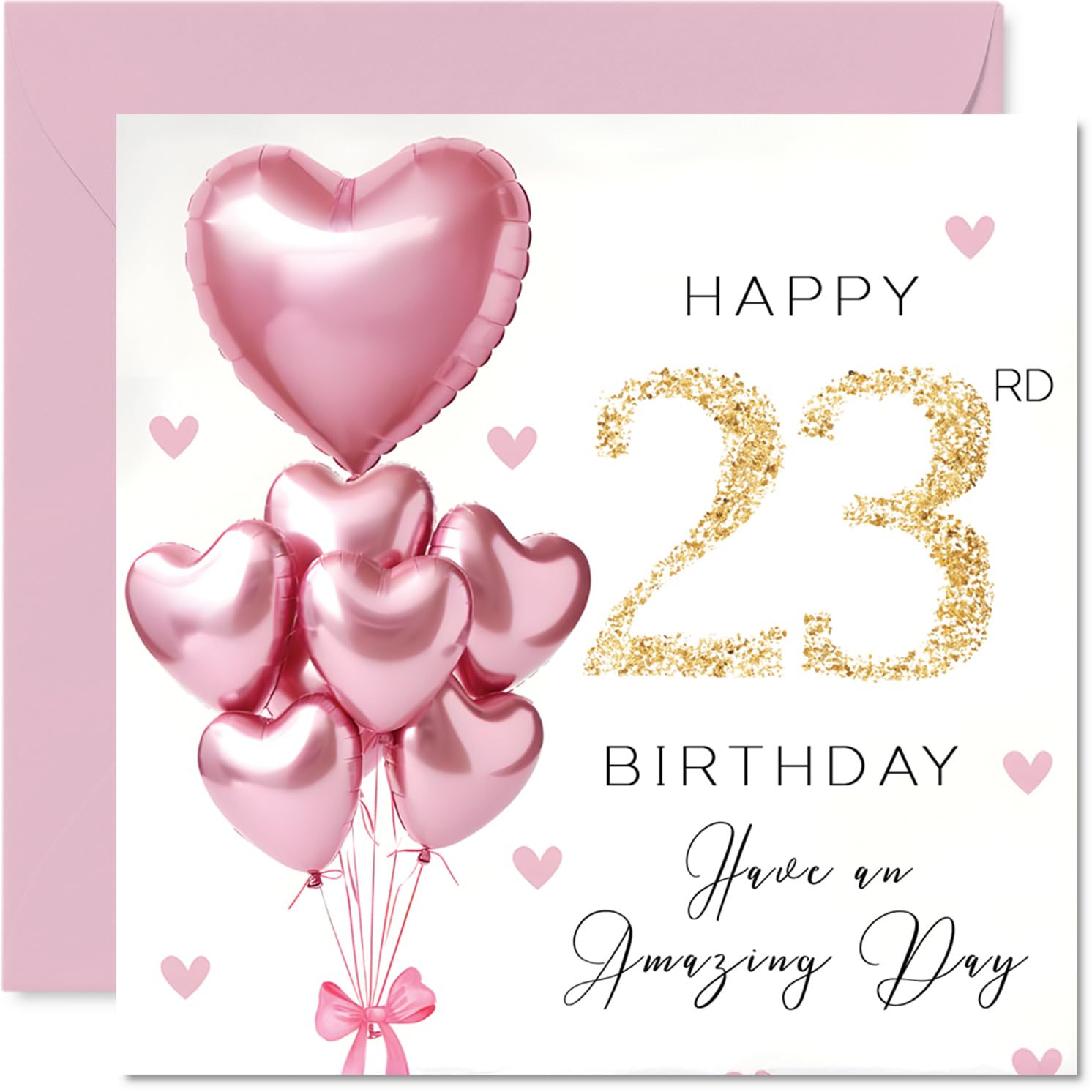 23rd Birthday Cards for Women - Pink Glitter Balloons - Happy Birthday Card for 23 Year Old Woman Granddaughter Colleague Niece Auntie, 145mm Bday Greeting Cards