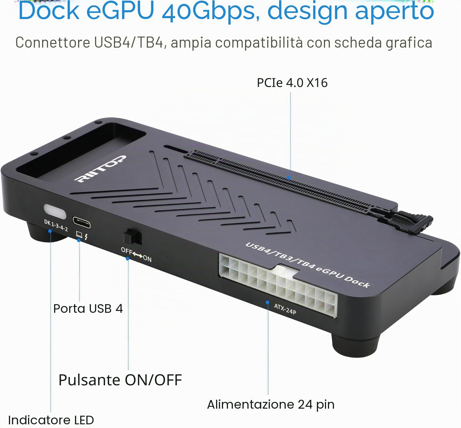 RIITOP Alloggiamento eGPU da 40 Gpbs USB4.0 compatibile con Dock GPU esterno Thunderbolt 4 per scheda grafica PCIe 4.0 X16