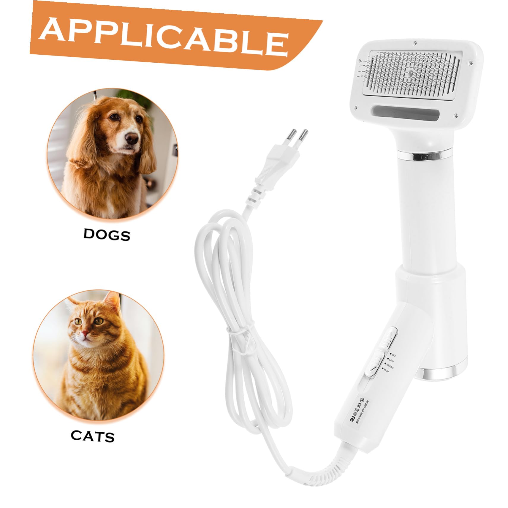 TEHAUX Peigne Sèche-cheveux Portable pour Animaux en Plastique Blanc, Brosse Démêlante Silencieuse pour Chien et Chat, Outil Pratique pour Toilettage à Domicile