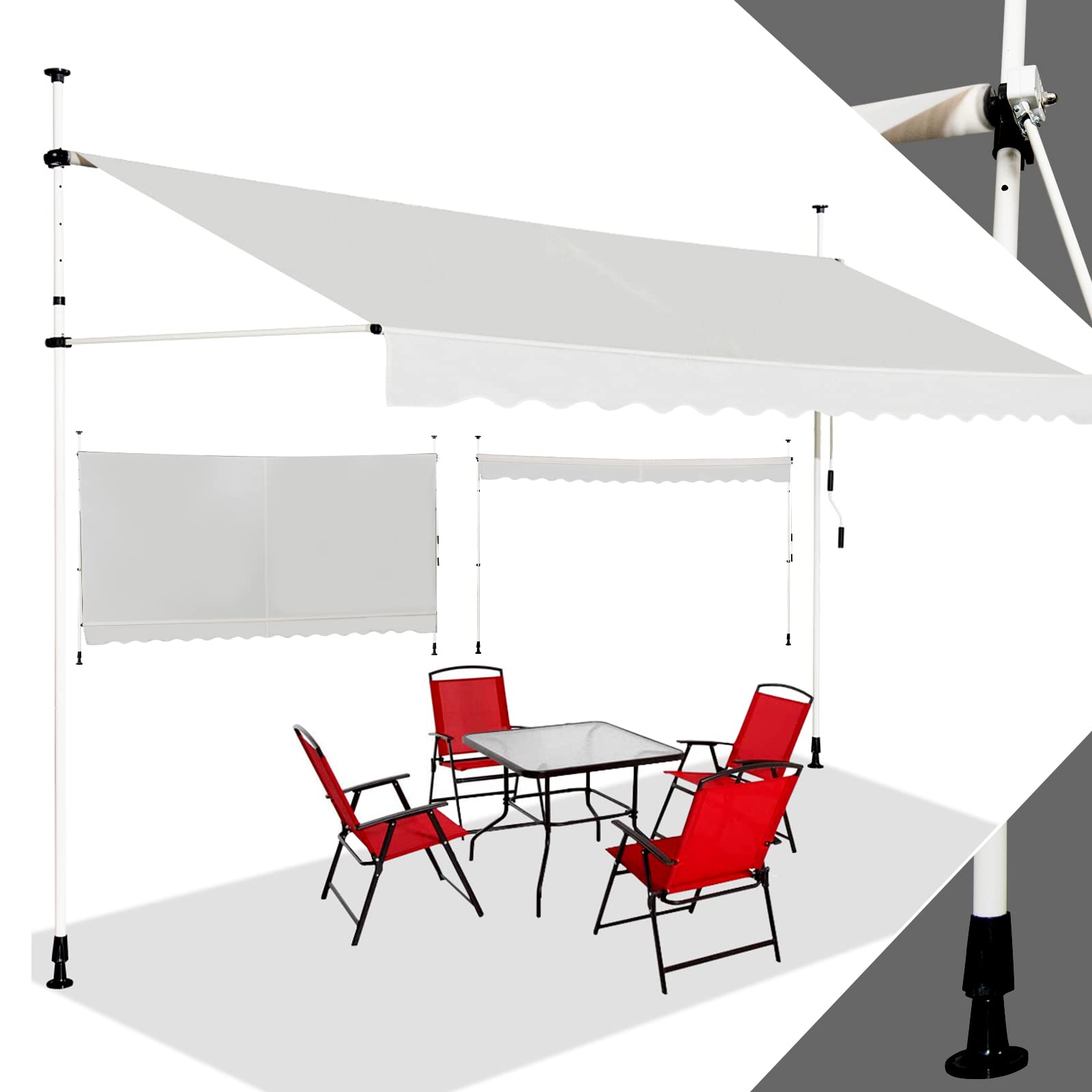 RELAX4LIFE Store Banne Manuel sans Perçage, Auvent Balcon Rétractable avec Manivelle, Tissu Oxford Anti-UV Imperméable, Hauteur Réglable 2-3 M, Store Banne pour Porte Fenêtre (Beige, 400 X 125 cm)