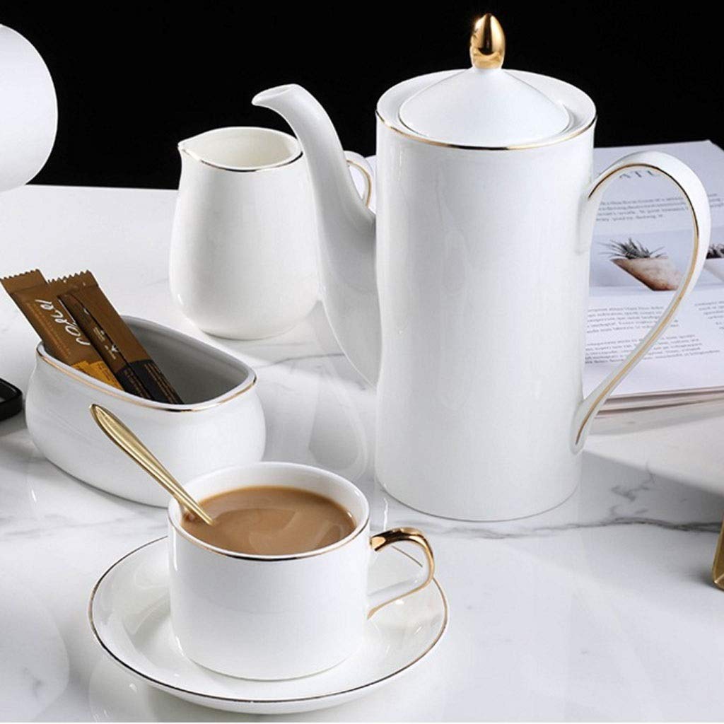 Set Tazze tazzine da caffè in Ceramica, Tazze e piattini da 6 Oz, 6 cucchiai, 1 caffettiera, 1 lattiera, 1 zuccheriera, con portacaffè,
