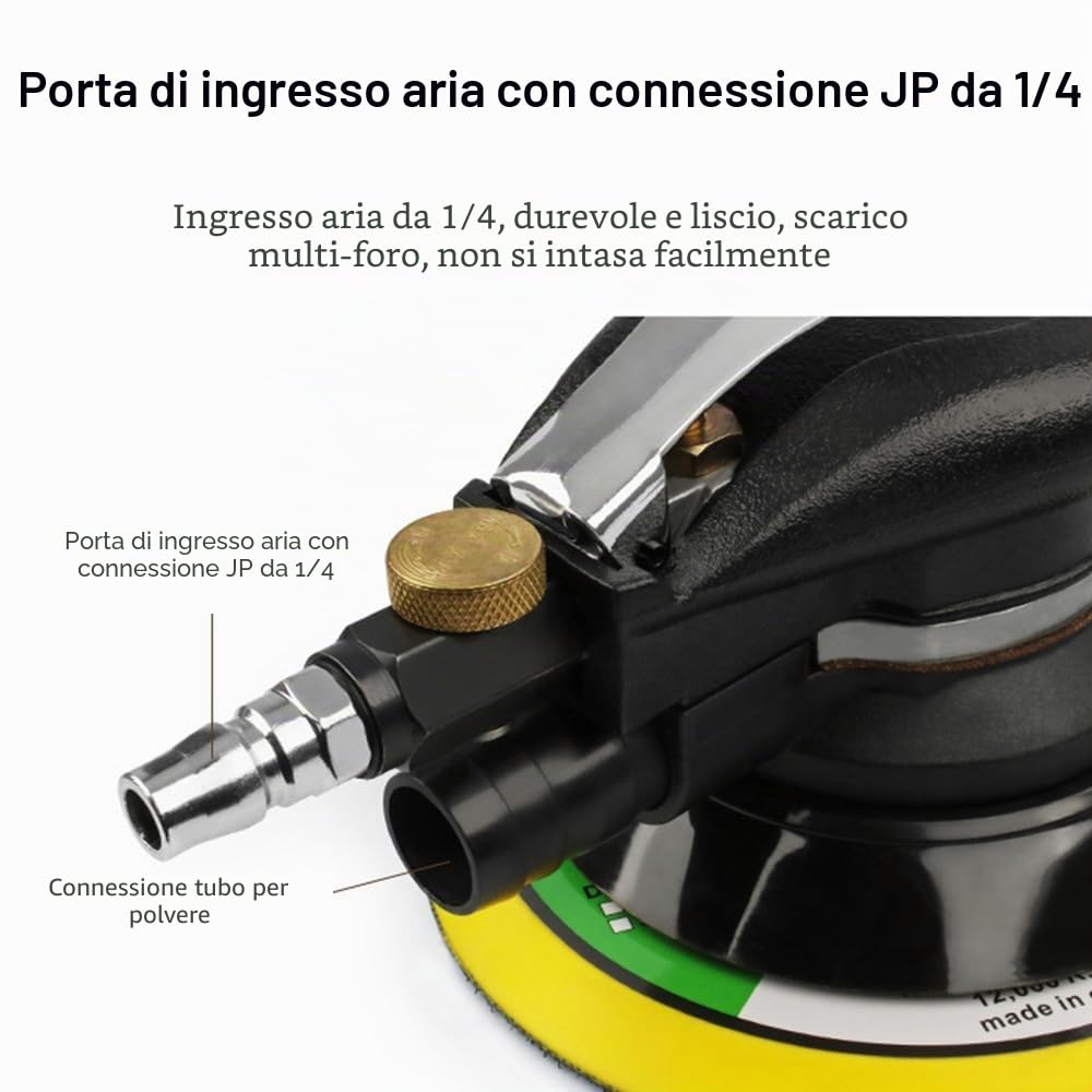 Levigatrice orbitale casuale da 6 pollici Levigatrice pneumatica palmare per impieghi gravosi con tubo flessibile e borsa Lucidatura Levigatura Levigatura per auto Metallo Legno Cera