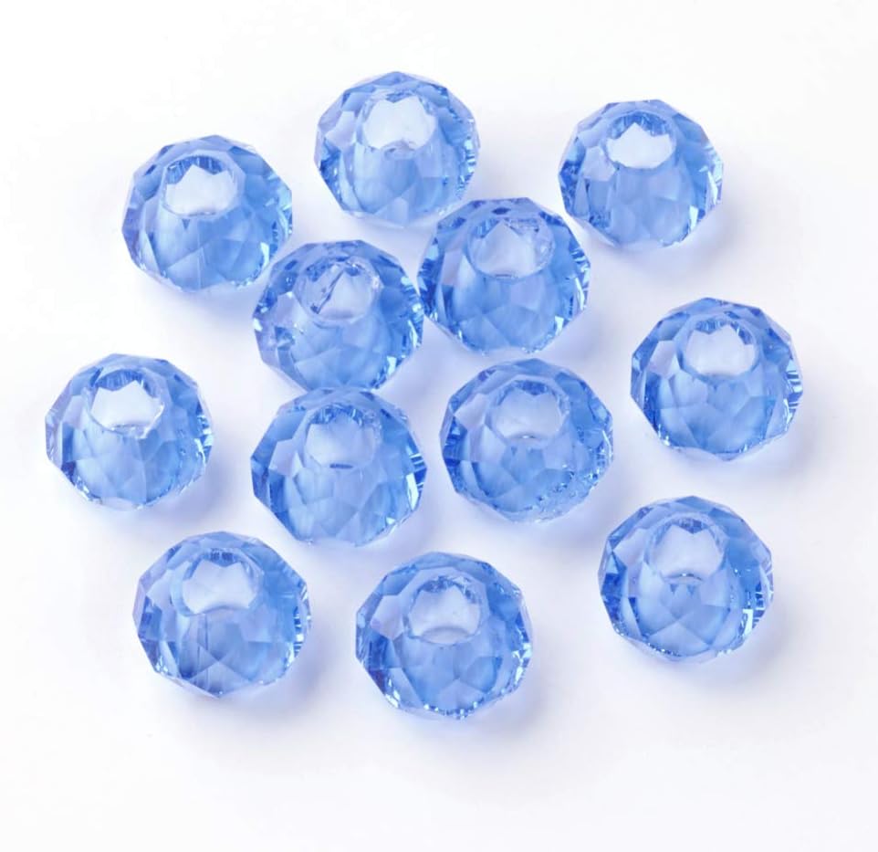 Beadthoven 100pcs Glass European Beads Large Hole Loose Beads No Metal Core Faceted Rondelle Bead fit for 5mm Snake Chain Bracelets Necklace Jewelry Making 14x8mm - Image 3