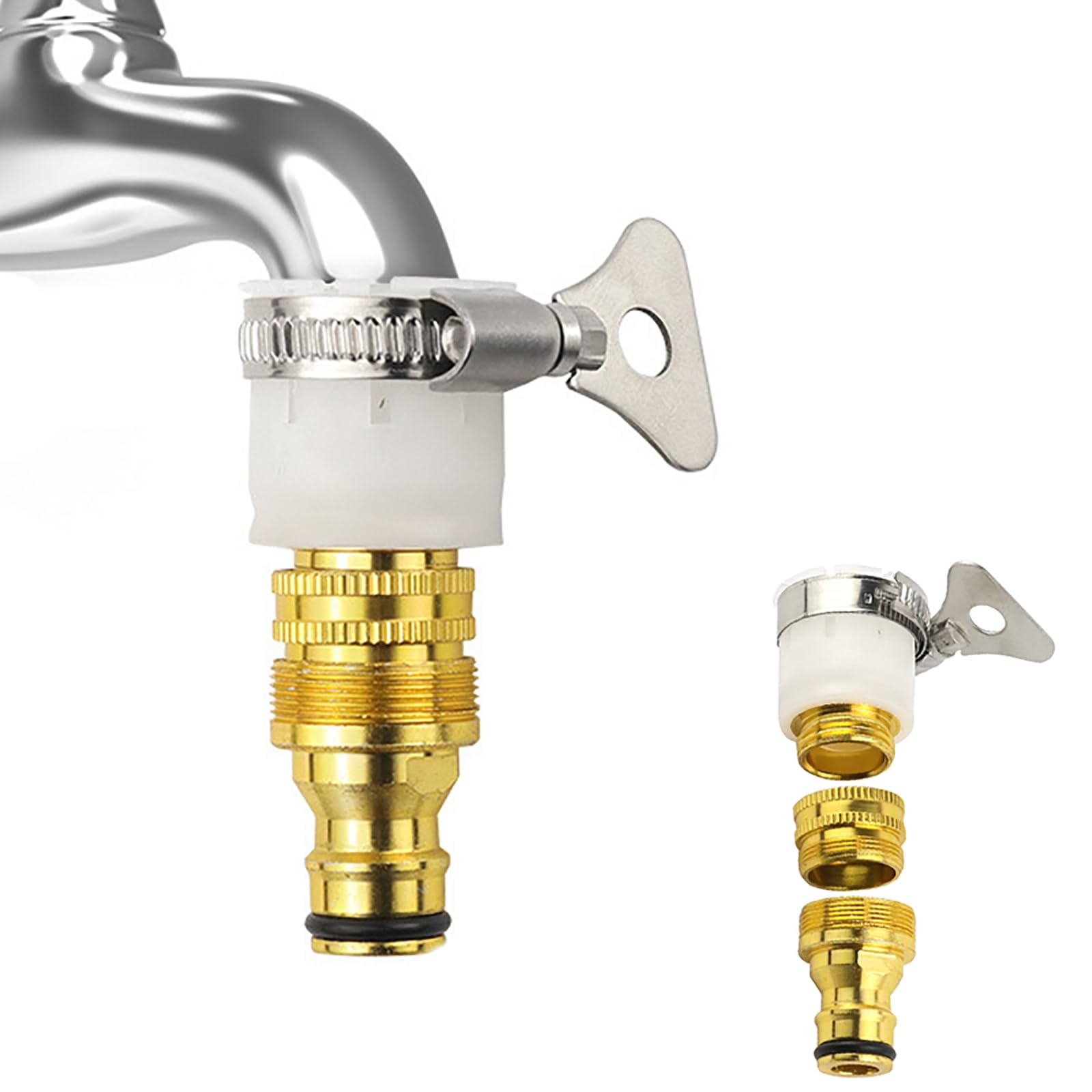 Pipe connector for tap, Hose Quick Connect,Pipe Connector for Tap 1/2 and 3/4 inch, Universal Faucet Adapter Tap Connector Sets for Garden Bathroom Kitchen Outdoors (1, Gold)