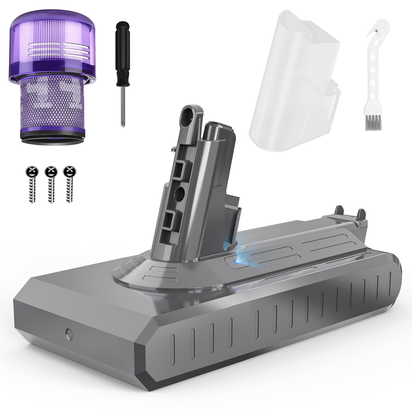 LabTEC V11 Batterie Li-ion pour Dyson 25,2 V 3900 mAh Batterie de rechange pour aspirateur sans fil V11 (type de vis) SV14 Absolute avec LED + filtre + brosse + vis (ne convient pas aux modèles avec