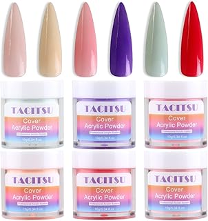 TACITSU Acrylic Powder Set 6 Colors Cover Acrylic Nail Powder Kit Polymer Powder for Acrylic Nail Extension Carving French Manicure Professional Acrylic Nail System