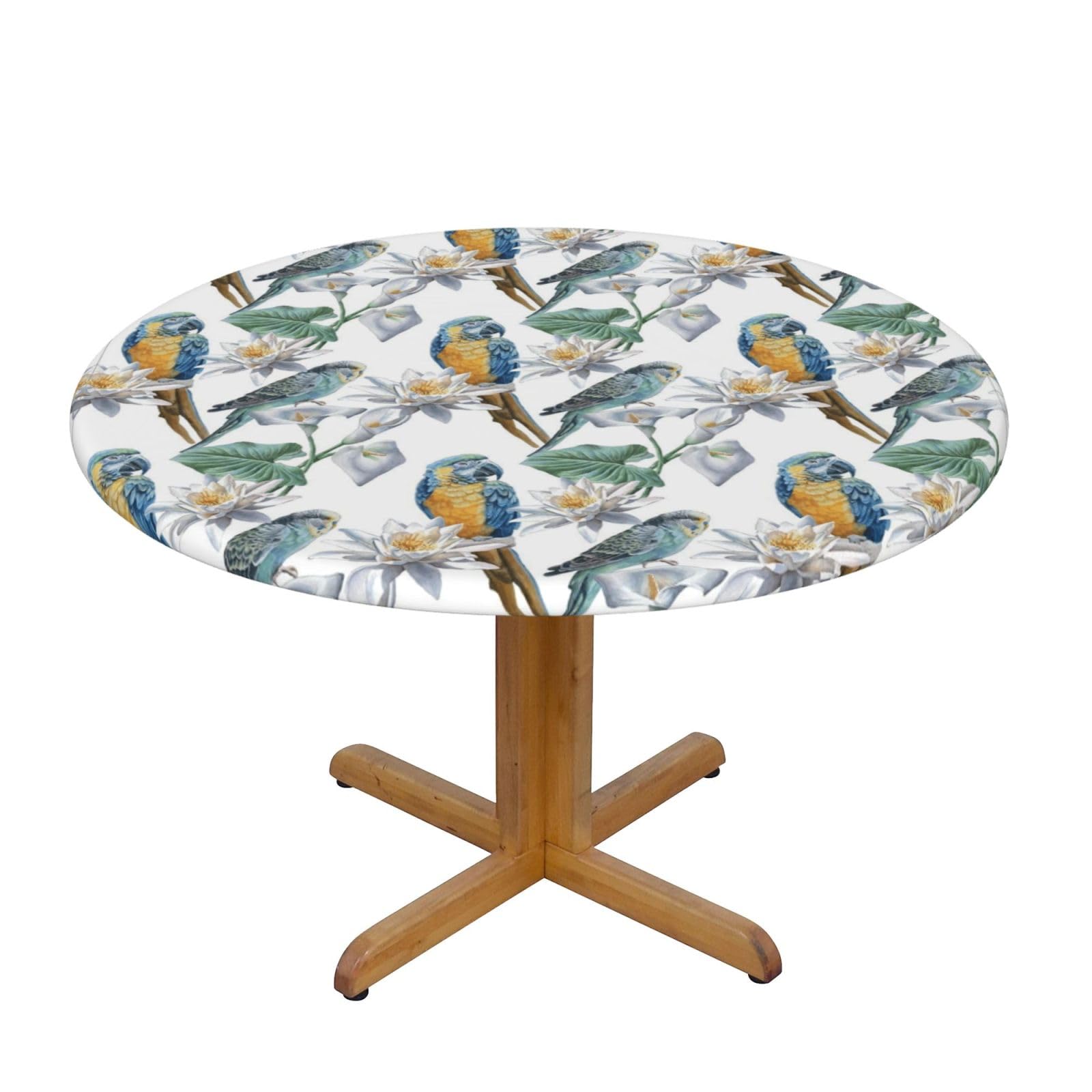 EZDLOWVBA Parrots on Branches print Round Tablecloth with Elastic Fits Tables Outdoor Tablecloth,Stain Resistant Table Cover for Kitchen Dining Parties