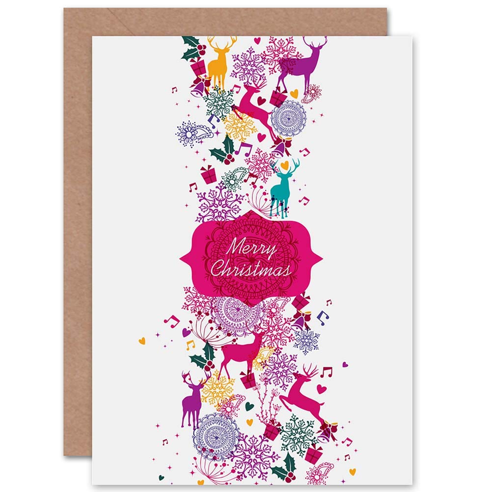 Wee Blue Coo MERRY CHRISTMAS RAINDEER SNOWFLAKES BLANK GREETINGS CARD ART
