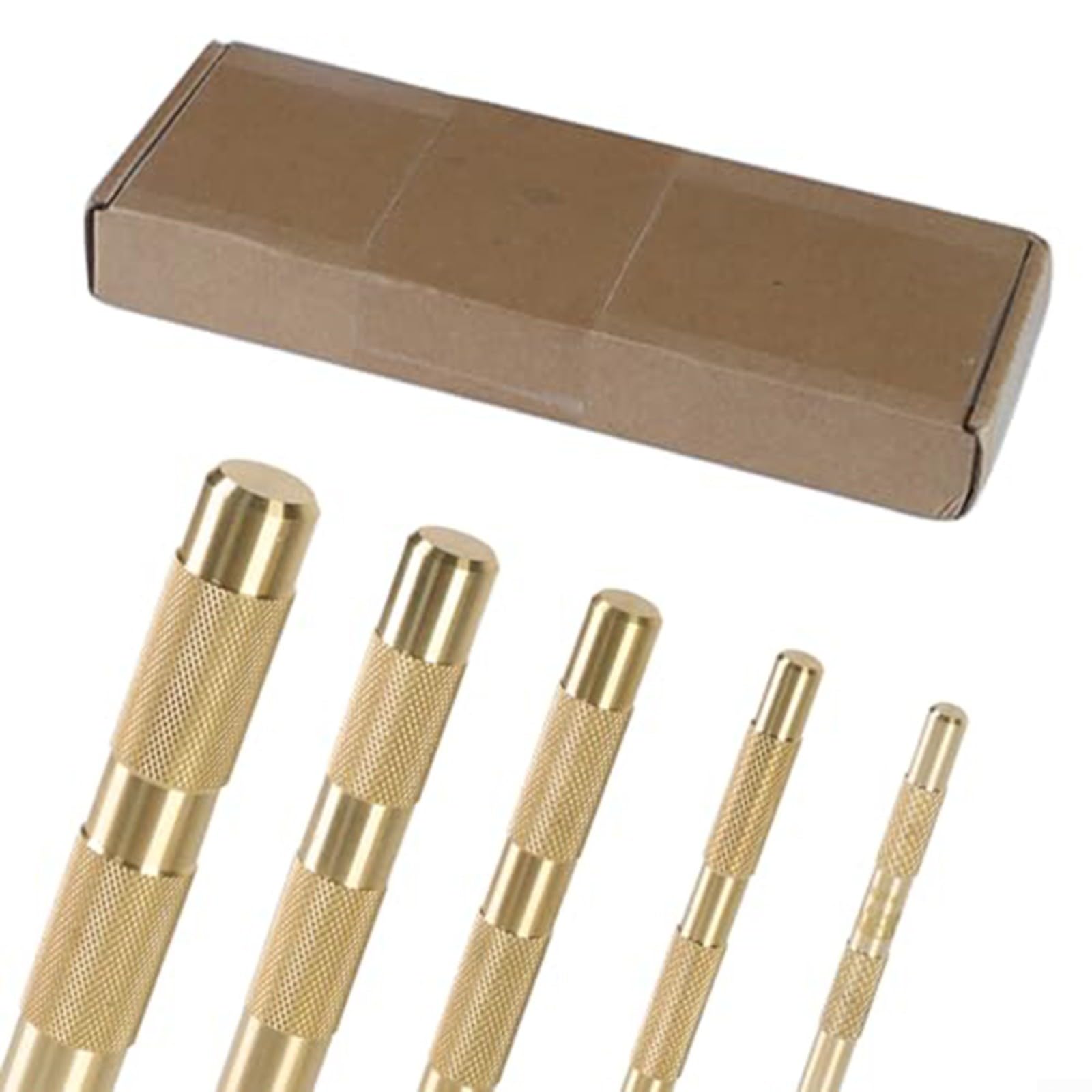 Juego de punzones de latón, 5 piezas con agarre moleteado para reparación de automóviles y carpintería, tamaños 1/4-3/4 pulgadas