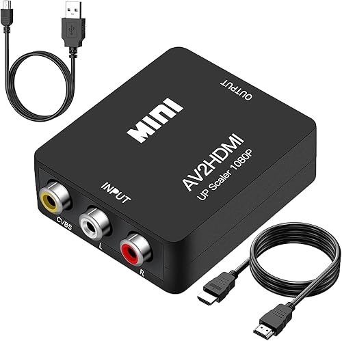 Convertidor RCA a HDMI, AV2Hdmi 1080P RCA compuesto CVBS AV a HDMI Video Audio Converter Box para PS2 Wii Xbox VHS VCR Cámara Reproductores de DVD,