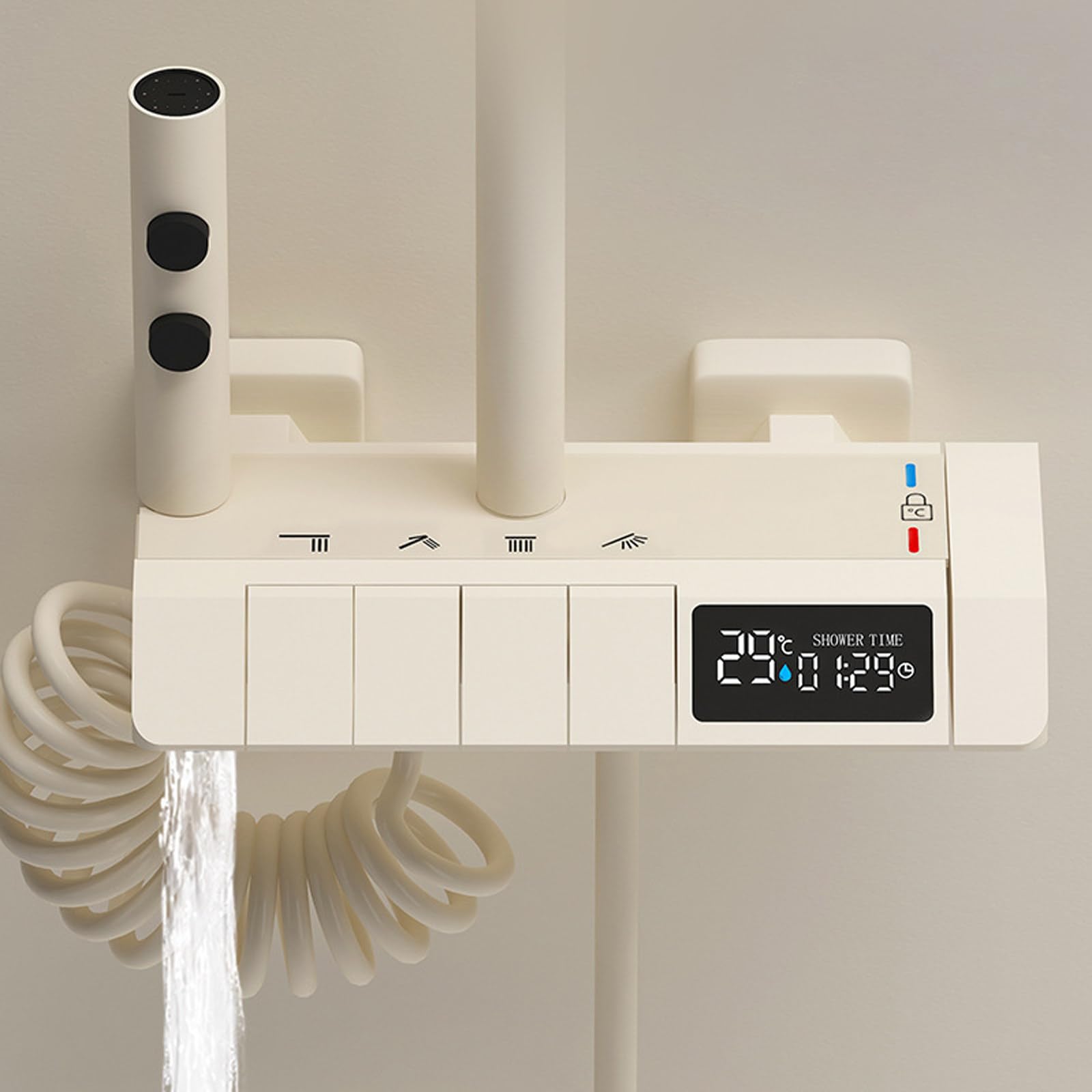 Set di rubinetti Doccia Completi, Doccia Crema con Display a Temperatura, soffioni con Combo Spray Portatile, Set di rubinetti per la Doccia da Bagno (Caldo e Freddo)