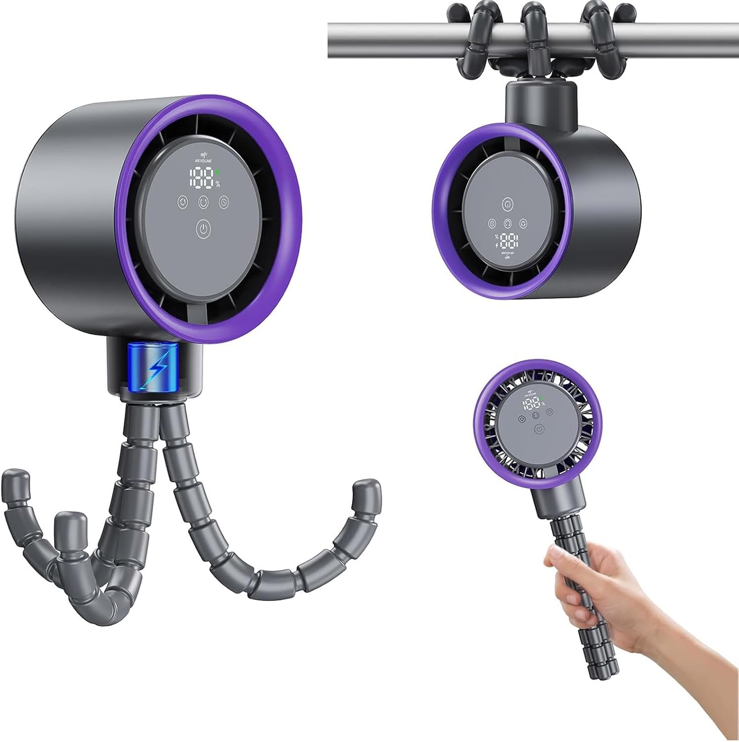 Portable Small Fan with Flexible Octopuses Clip 100 Adjustable Speed Texture for Strollers Camping Portable Safe Clip Fan