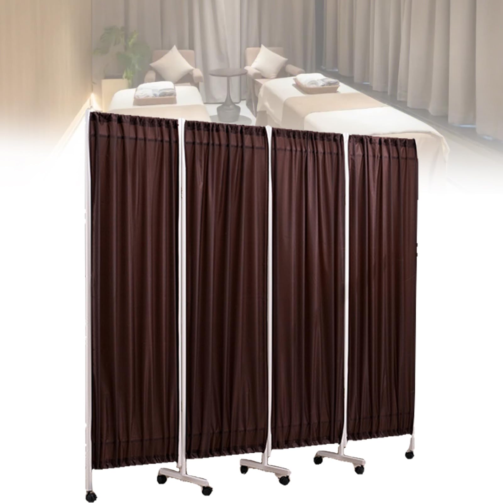 Cloison de séparation médicale mobile anti regard indiscret paravent pliable tissu marron