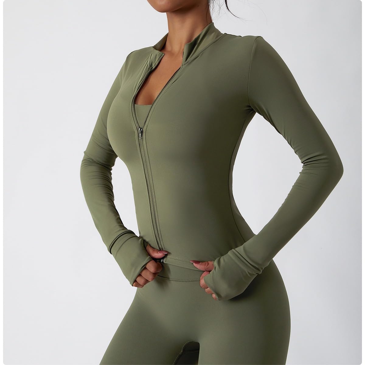 Conjunto deportivo de dos piezas para mujer, chaqueta de manga larga con cremallera y leggings atléticos de cintura alta, conjunto de entrenamiento