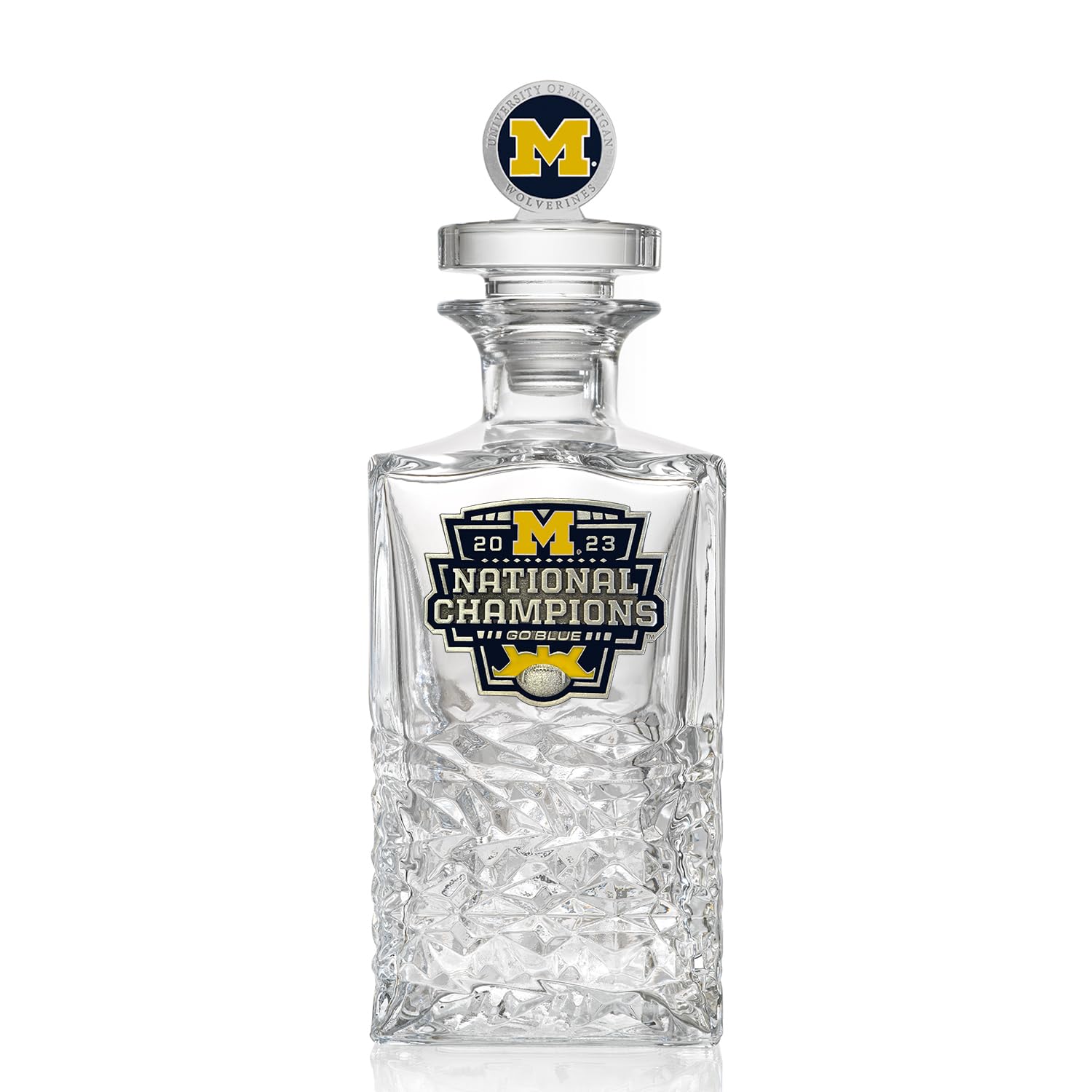 Heritage Pewter Michigan Wolverines 2023 CFP National Champions 3D Topper Heritage Decanter | 25 OZ Liquor Pourer | Expertly Crafted Pewter Glass