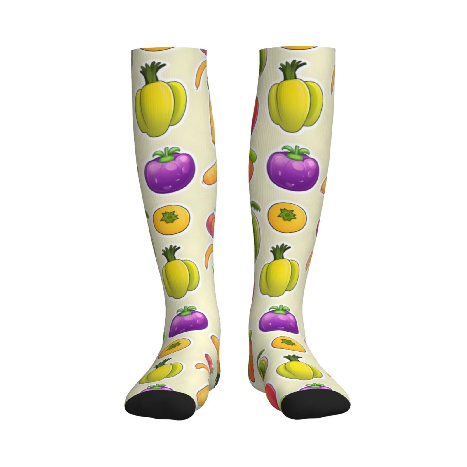 Cartoon Vegetable Fruits Print Compression Socks for Women and Men,15-20 mmHg is Best Support for Athletic sports
