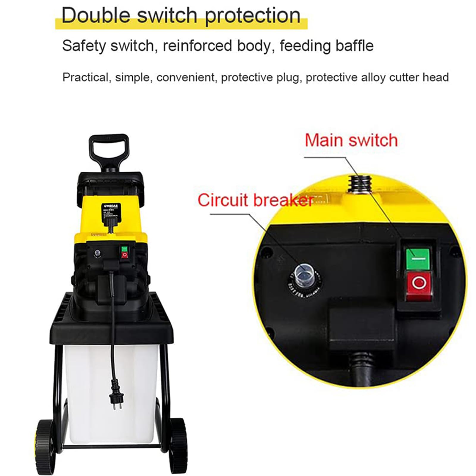 Trituradora De Jardín Eléctrica 2500W, Astilladora De Madera Con Capacidad De Corte 45mm, Caja De Recogida 45L, Trituradora De Ramas Para Residuos Verdes & Compostaje