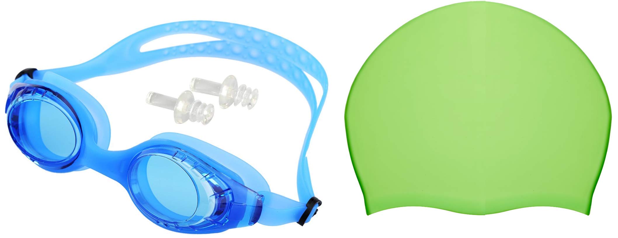 Trendy Dukaan™ Swim Silicon Goggles with Ear Plugs Kids - Adjustable Straps, UV Protection and Anti Fog Lenses Swimming Goggle [Blue Goggles + Ear Plugs + Swim Cap (Cap colour and design may vary)] (B07MP75DXD) Amazon Price History, Amazon Price Tracker