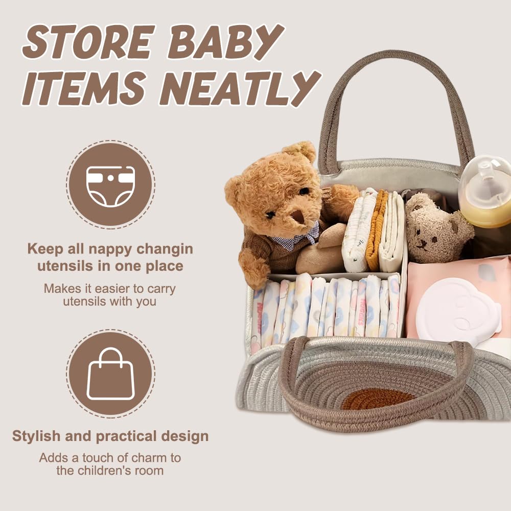 Afenau Panier Rangement Bébé En Coton – Organisateur XXL Avec Compartiments, Poignées & Arc-en-Ciel