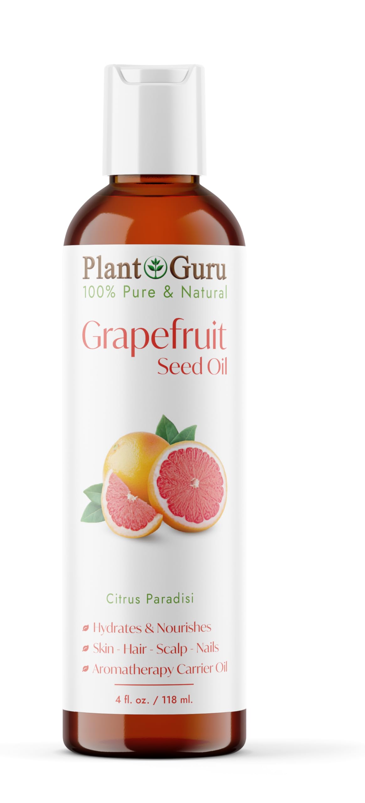 Plant Guru Grapefruit Seed Oil 4 oz Cold Pressed 100% Pure Natural Carrier - Skin, Body And Face. Great For Moisturizing Creams, Lotions, Scalp Treatments, and Lip Balms
