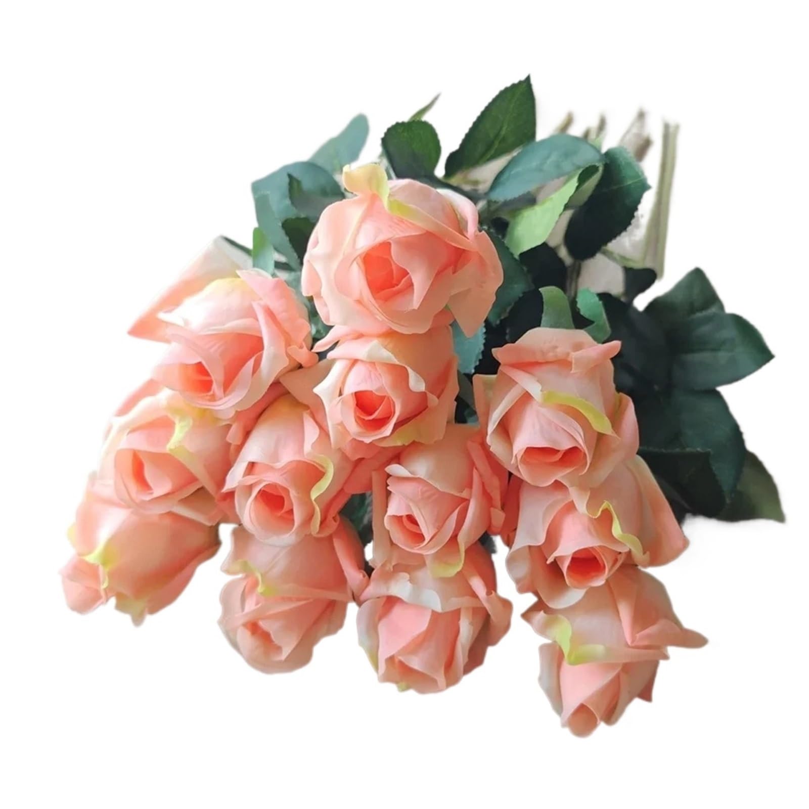 UBOHUZ 20 Pcs Real Touch Artificial Flowers White Roses Bud Wedding Bridal Bouquet Garden Decoration Fake Flower Simulation Rose Branch for Wedding Bridal Bouquet(Orange)