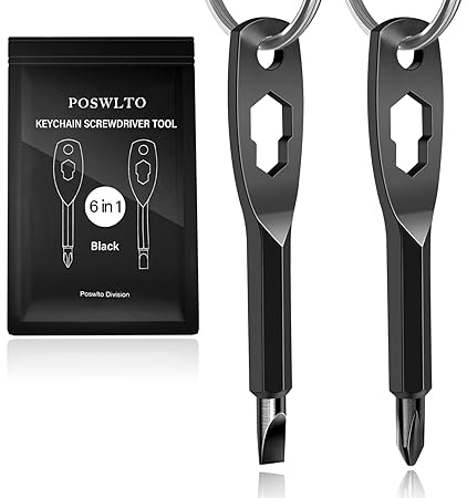 Poswlto Portable Screwdriver Keychain Screwdrivers, Mini Portable Keychain Tool Screwdriver, Flathead and Phillips Key Screwdriver Kit (Black)