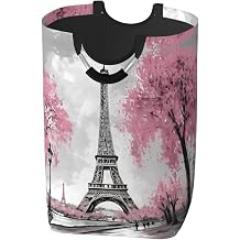 Paris Eiffel Tower Large Laundry Hamper Bag With Waterproof Liner - Laundry Basket Foldable Clothes Storage Organizer For Bathroom Bedroom Nursery Dorm