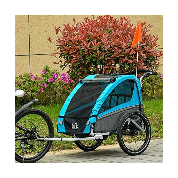 HOMCOM 3 in 1 Kinderanhänger Aluminium Kinder Jogger Fahrradanhänger Radanhänger für 2 Kinder mit… – Bild 3