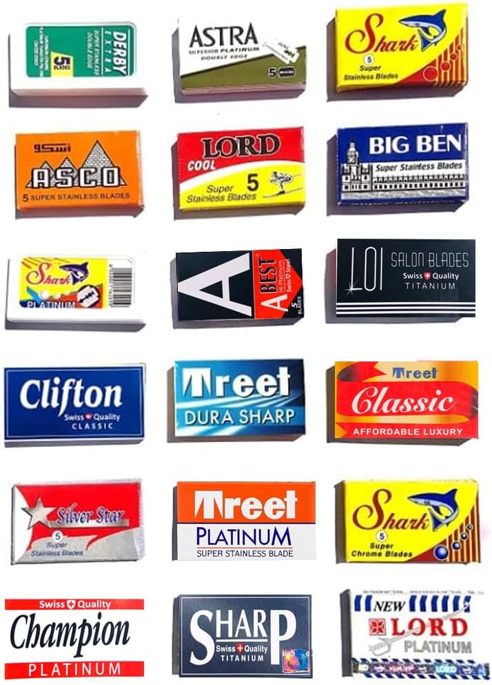 Astra-Derby-Shark-Lord-Treet-Sharp 100 Quality Double Edge Razor Blades Sampler (18 different brands)