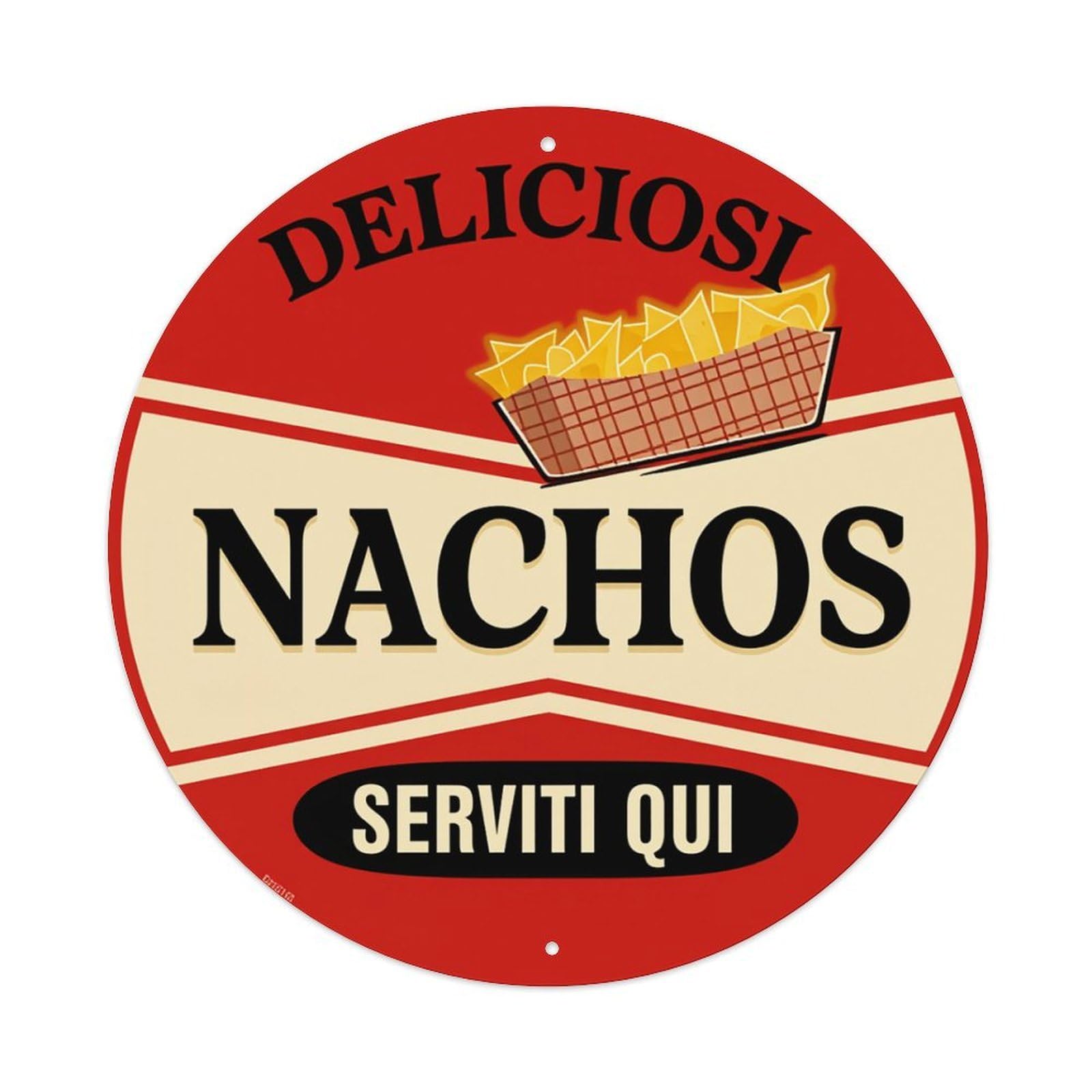 Delicious Nachos Served Here Vintage Metal Tin Sign Retro Wall Decor for Home Bar Garage Cafe, Indoor & Outdoor Decorative，circle Metal Poster, 8x8 Inch