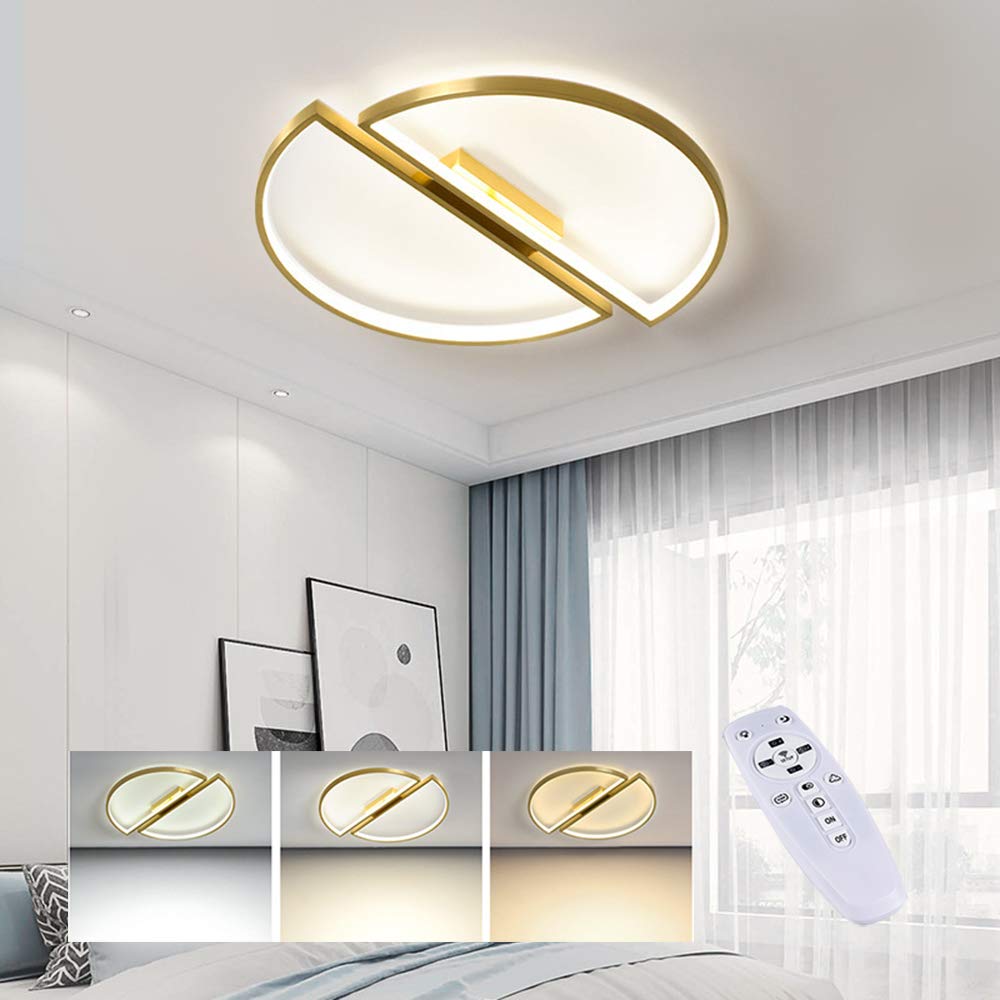 HIL LED Ceiling Light, Modern All-Copper Semi-Circular Geometric Chandelier Double D Letter Ceiling Light, with Remote Control, Can Be Used for Bedroom Balcony Dining Hallway,Dimmable