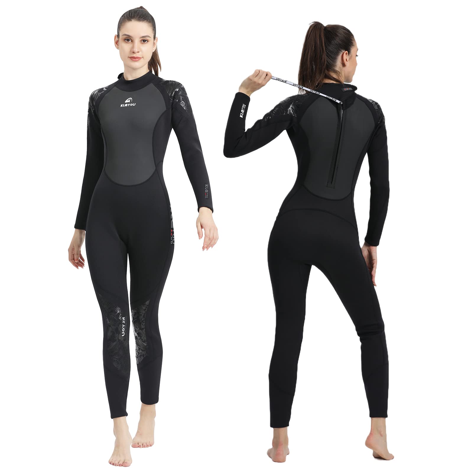 Muta da Uomo e Donna 3mm Neoprene Manica Lunga Muta da Sub Un Pezzo Stretch Muta da Immersione con Cerniera Posteriore per Snorkeling Surf Subacquee Nero