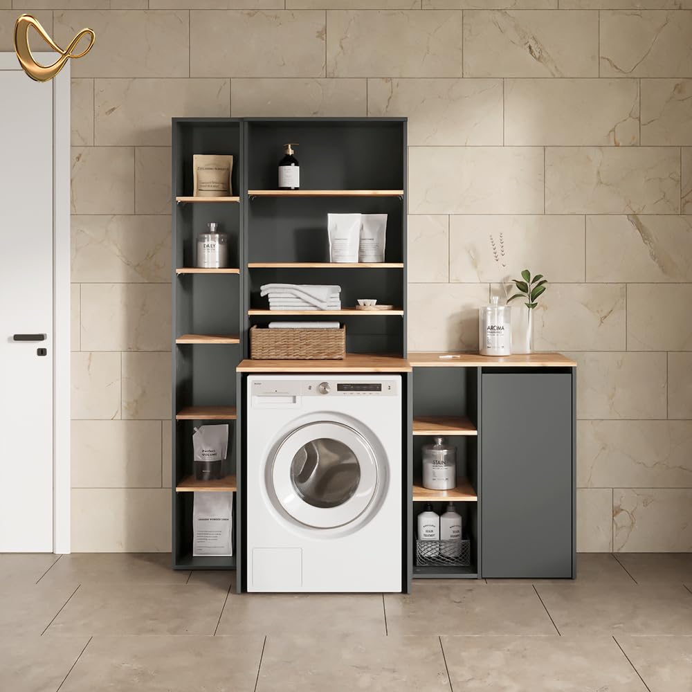 Livinity Mobiletto per lavatrice Paolina Antracite/Rovere dorato 68x88.2 cm