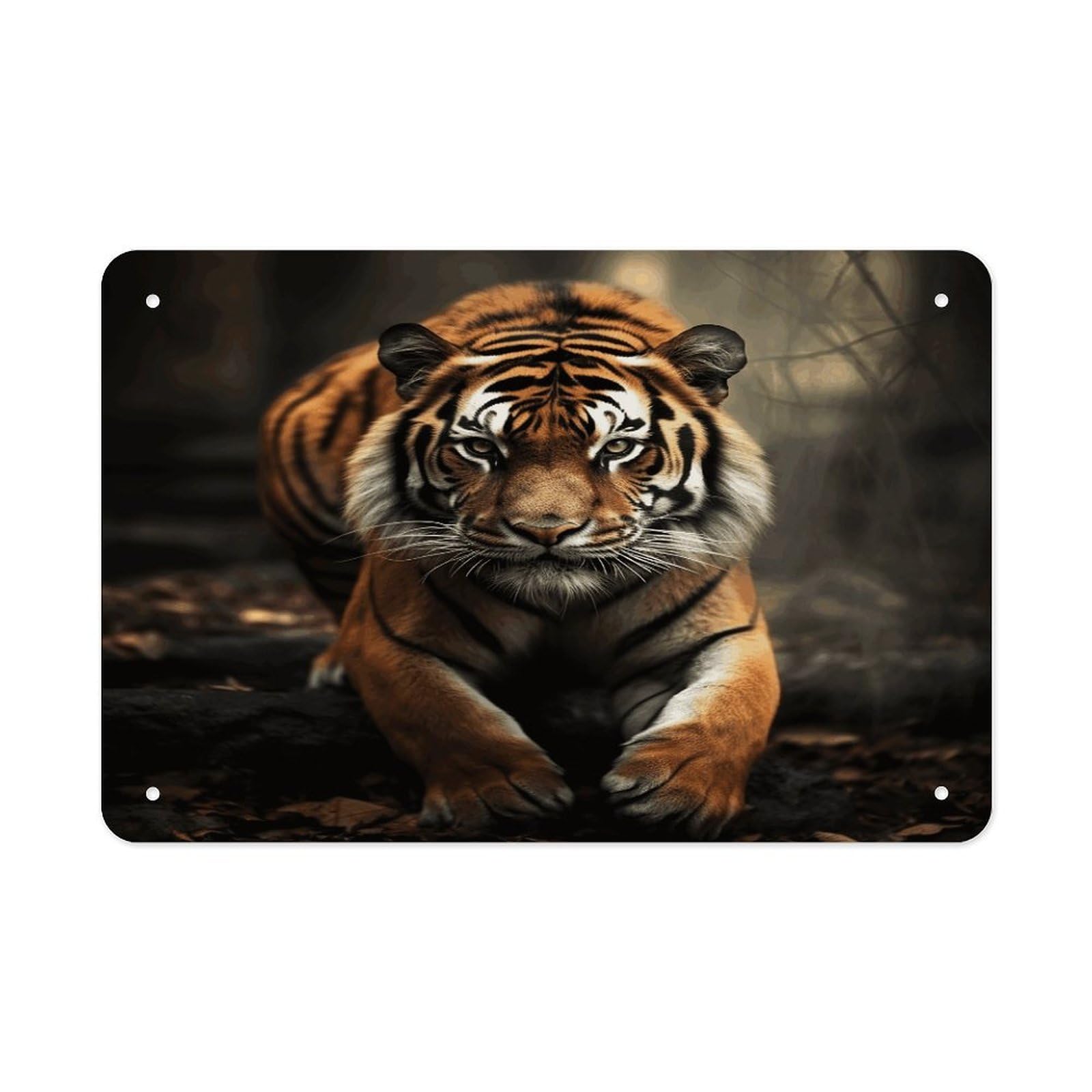 Wild Animals Tiger Metal Tin Sign 12"x8" Wall Art Prints Poster Decorative Picture Metal Signboard Decor Painting Folded Edge Iron Sheet Painting with Holes for Wall Decor