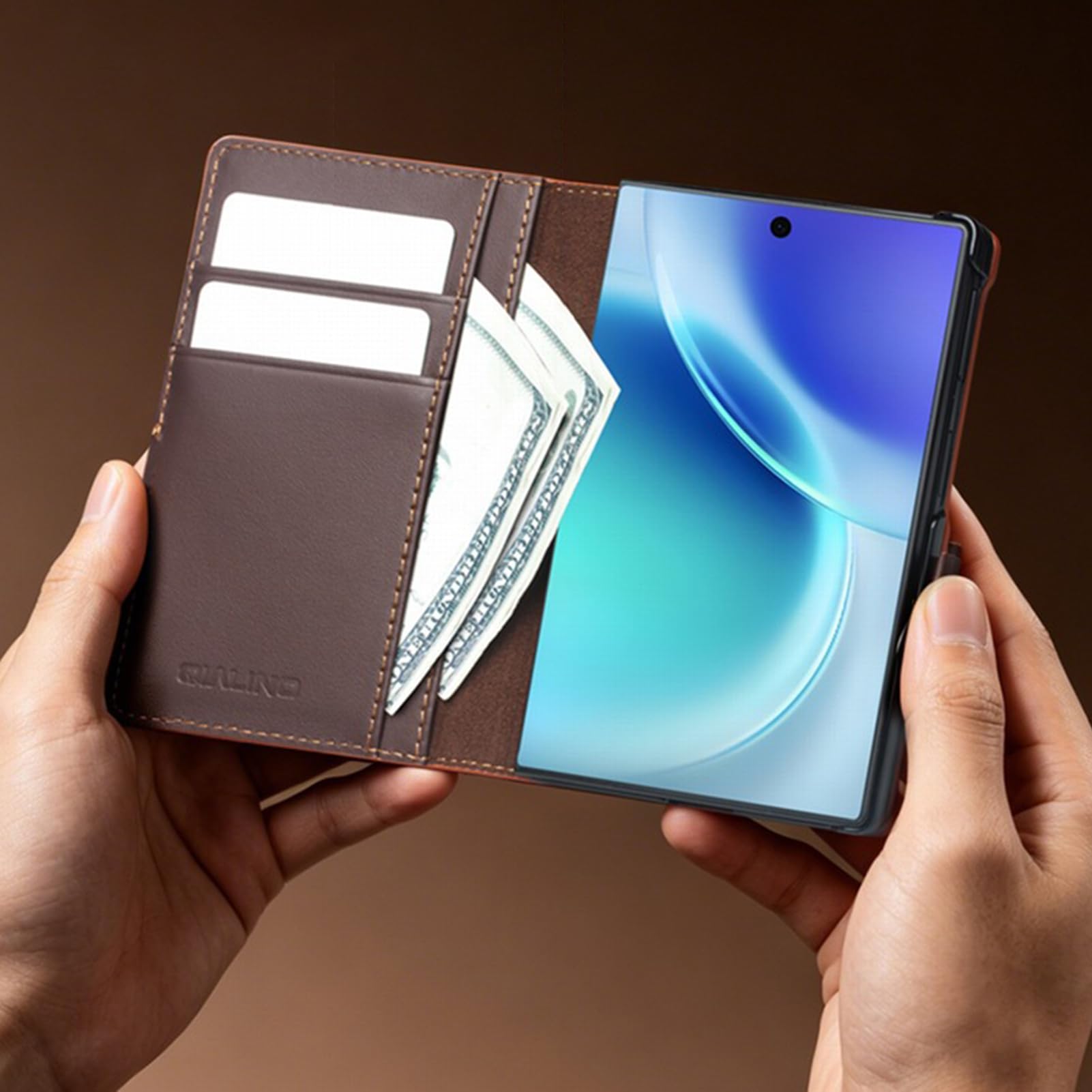 Custodia a portafoglio in vera pelle per Samsung Galaxy Z Fold 8, realizzata a mano