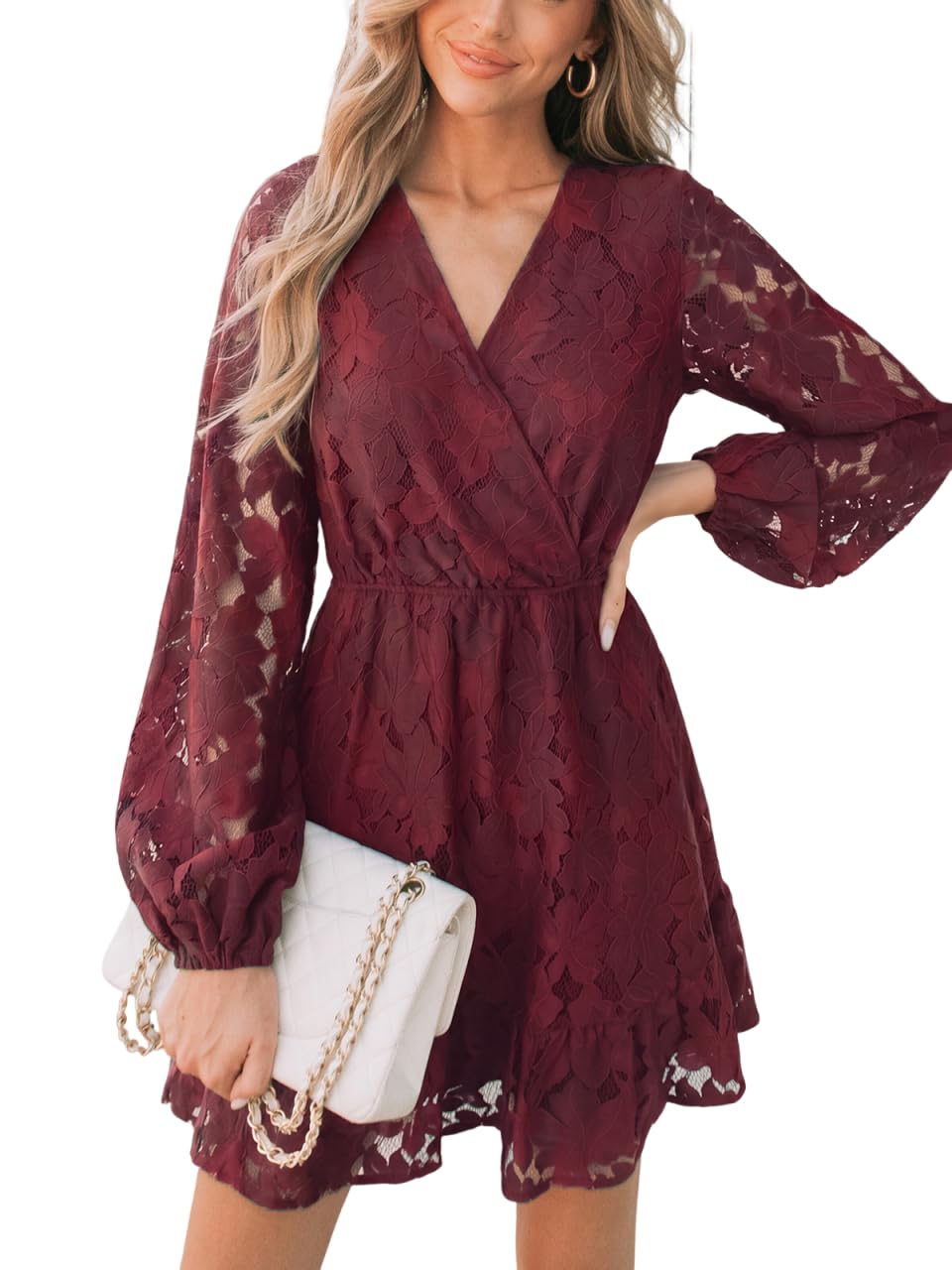 CUPSHE Mini abito da donna elegante con scollo a V e maniche a vita alta, foderato, per matrimonio