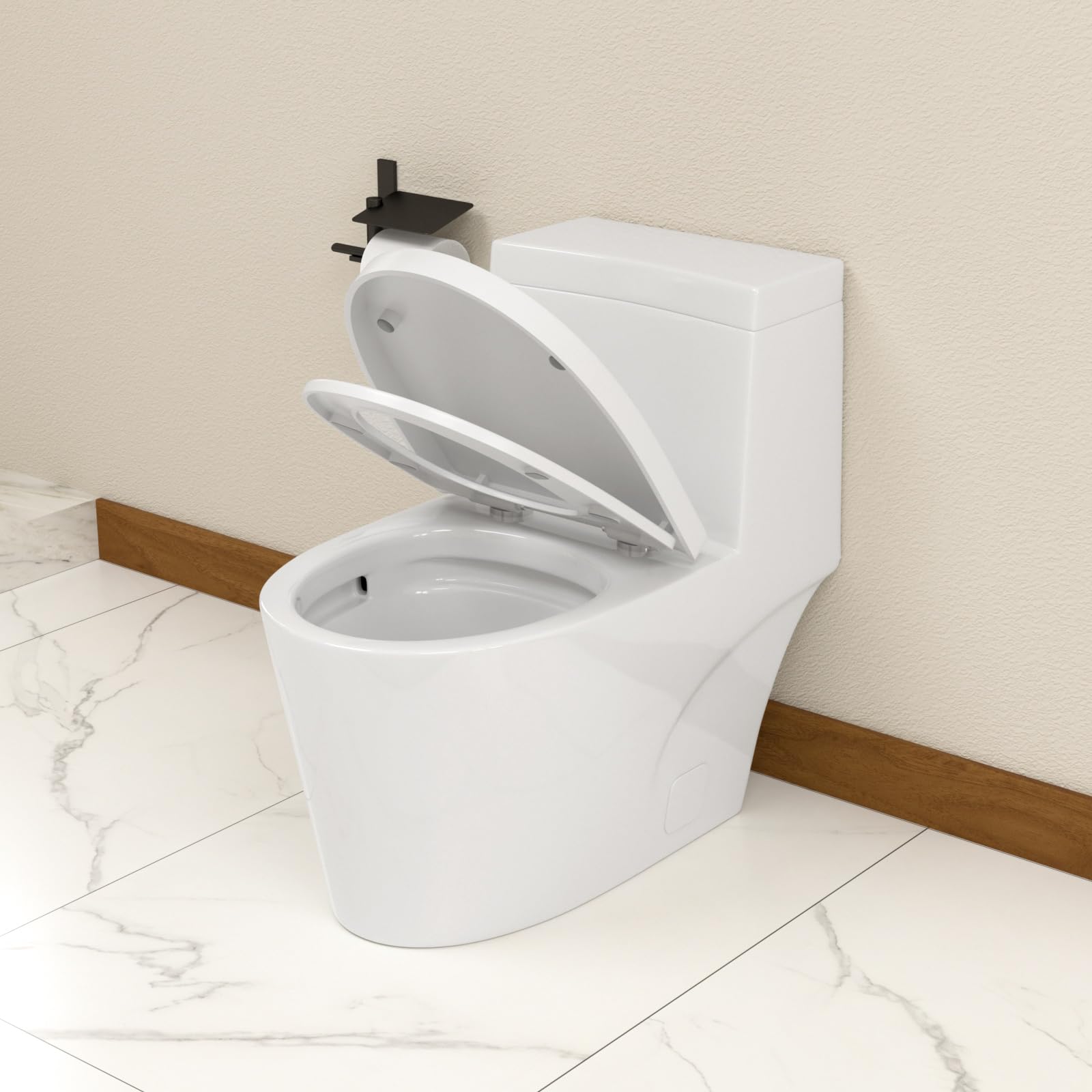 Lofeyo Elongated Dual Flush Toilet 0.8/1.28 GPF One Piece Toilet Compact Toilet Quick Flush Toilet With Comfortable Seat Hight Powerful Quick Modern Standard White Bathroom Toilet LOF-T1016