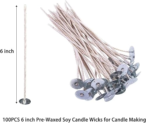Miniatura 2 de Mechas de vela para hacer velas, ecológicas preenceradas de 6 pulgadas para velas de soja, paquete de 100 mecha gruesa para velas con base para