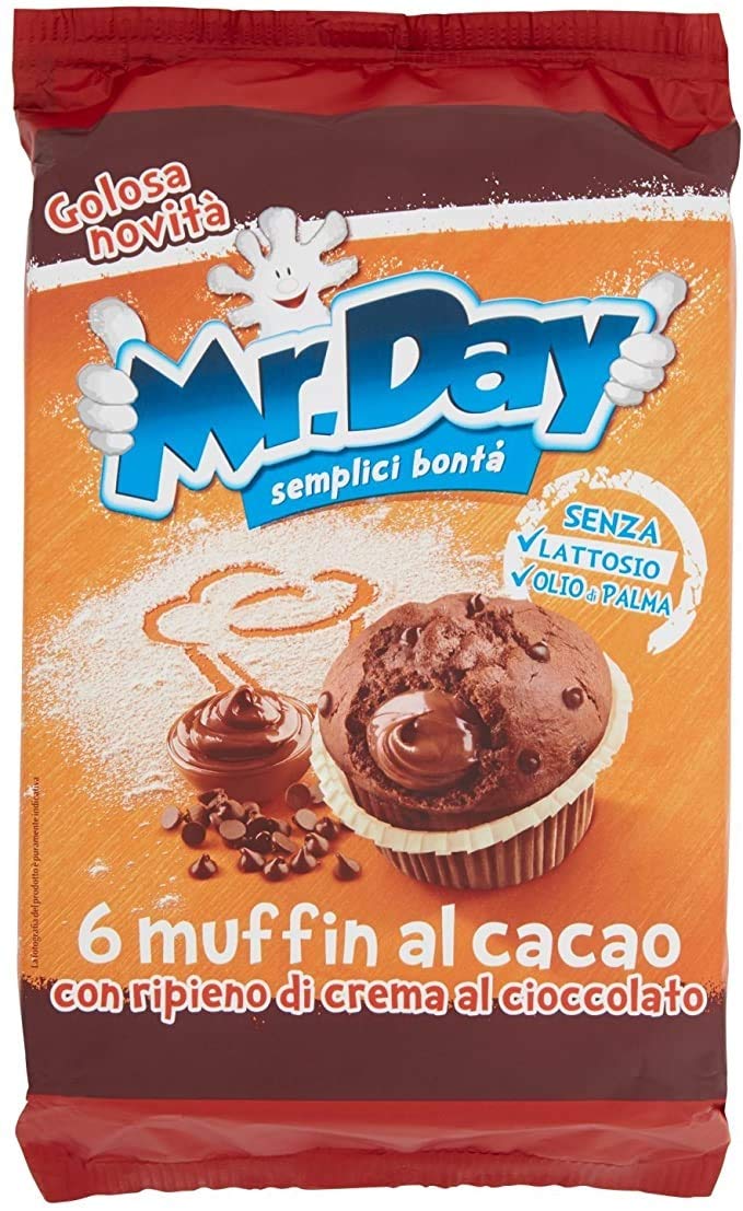 6x Vicenzi Mr. Day 6 Muffin al cacao con ripieno di crema al cioccolato Kakao Muffins mit Schokoladencremefüllung Kuchen brioche 252g