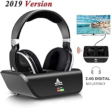 Wireless TV Headphones Over Ear, Monodeal Digital Stereo Headsets with Charging Dock, 2.4GHz RF Transmitter, NO Latency 20H Playtime, for TV PC Mobile MP3 - Black - coolthings.us