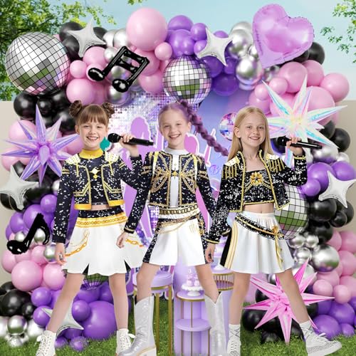 Image of JOGAMS 171Pcs Dark Kpop Balloons Arch Kit, Black Pink Purple Chrome Silver Disco Balloons for Kpop Fan Concert Music Birthday Party Photo Backdrop