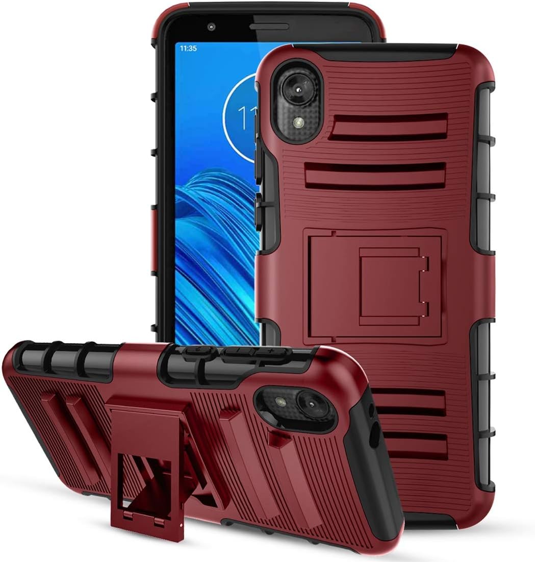 Cmore-Moto E6 Case with Screen Protector Soft [2 Pack],Motorola E 6th Gen Case,[Built-in Kickstand] Dual Layer Heavy Duty Non Slip Shockproof Bumper Rugged Case for Men/Women-Blue