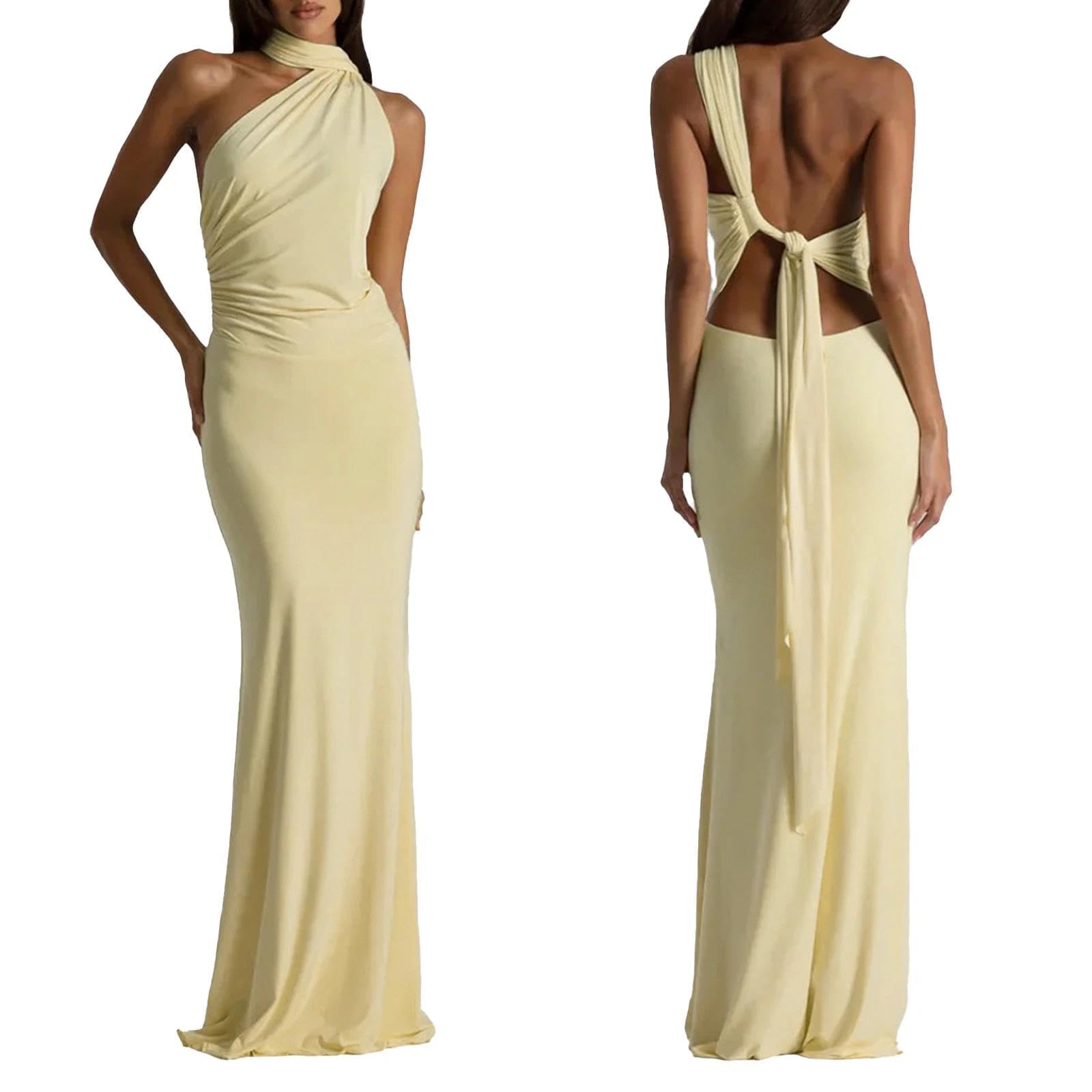 Photo 1 of ABYOVRT Women's Halter Maxi Dress Yellow S